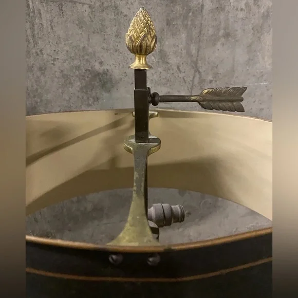 Hammered Copper French Bouillotte Lamp Handpainted Shade W/ Built In Inkwell WOW - Picture 7 of 12